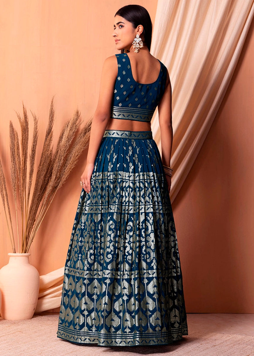 Navy Blue Net Lehenga Choli with Handcrafted Sequins – Bridesmaids & Festive Wear - House of Sarvati LLC