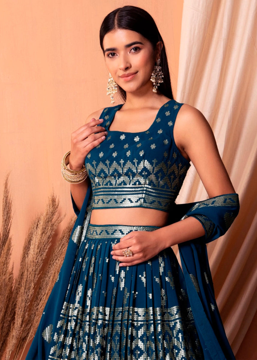 Navy Blue Net Lehenga Choli with Handcrafted Sequins – Bridesmaids & Festive Wear - House of Sarvati LLC