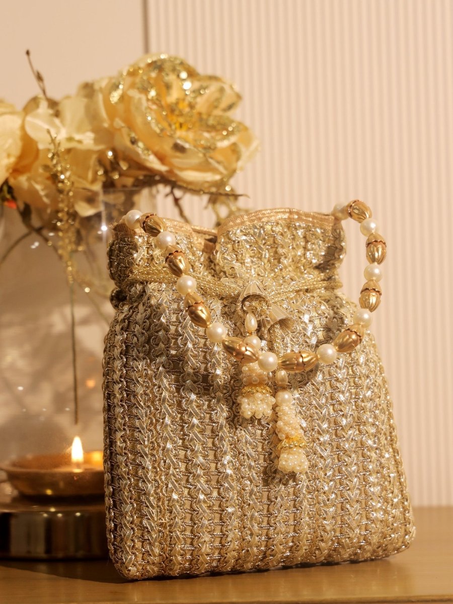 Naysa Golden Potli Bag - House of Sarvati LLC