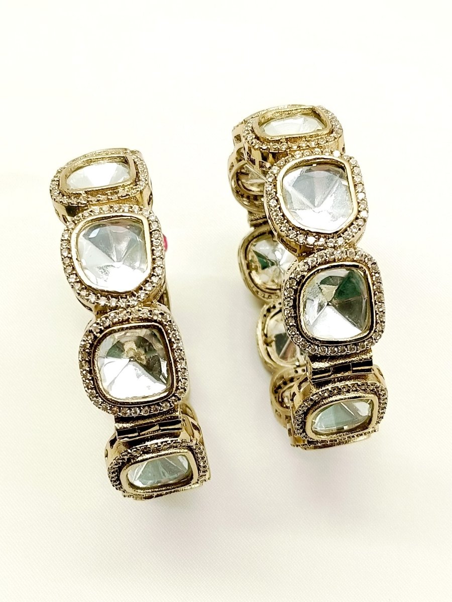 Neeharika White Kundan Bangle Set Of 2 - House of Sarvati LLC