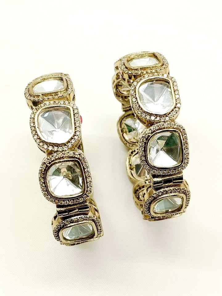 Neeharika White Kundan Bangle Set Of 2 - House of Sarvati LLC