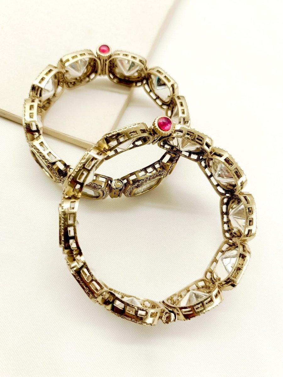Neeharika White Kundan Bangle Set Of 2 - House of Sarvati LLC