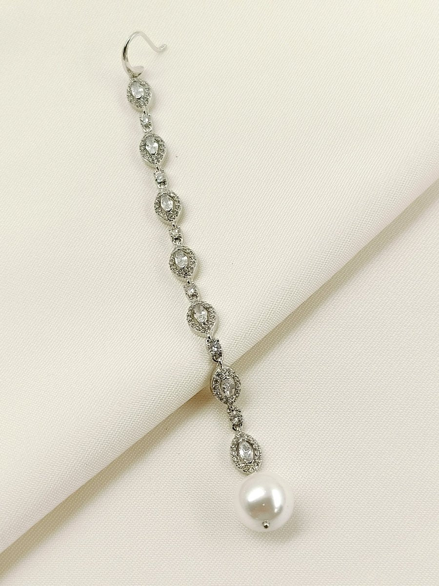 Neelofar White American Diamond Maangtikka - House of Sarvati LLC