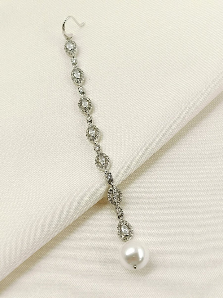 Neelofar White American Diamond Maangtikka - House of Sarvati LLC