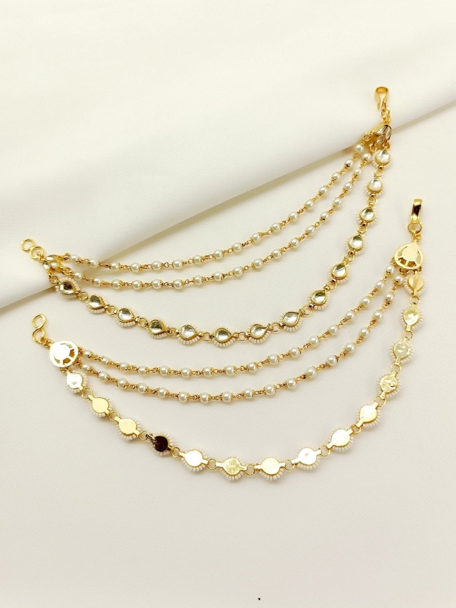 Neeta White Traditional Ear Chain - House of Sarvati LLC