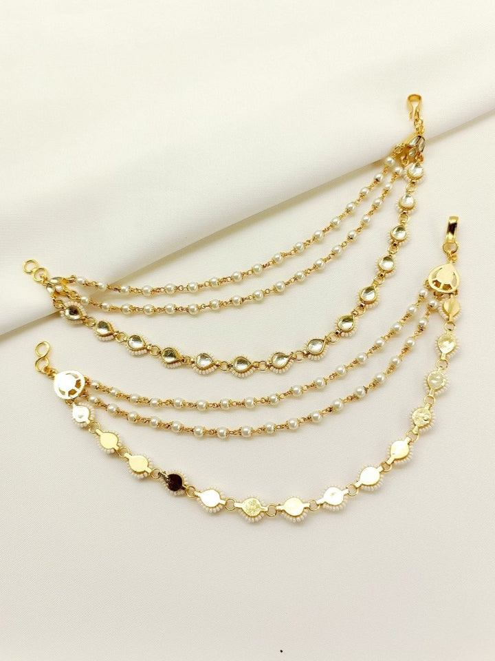 Neeta White Traditional Ear Chain - House of Sarvati LLC