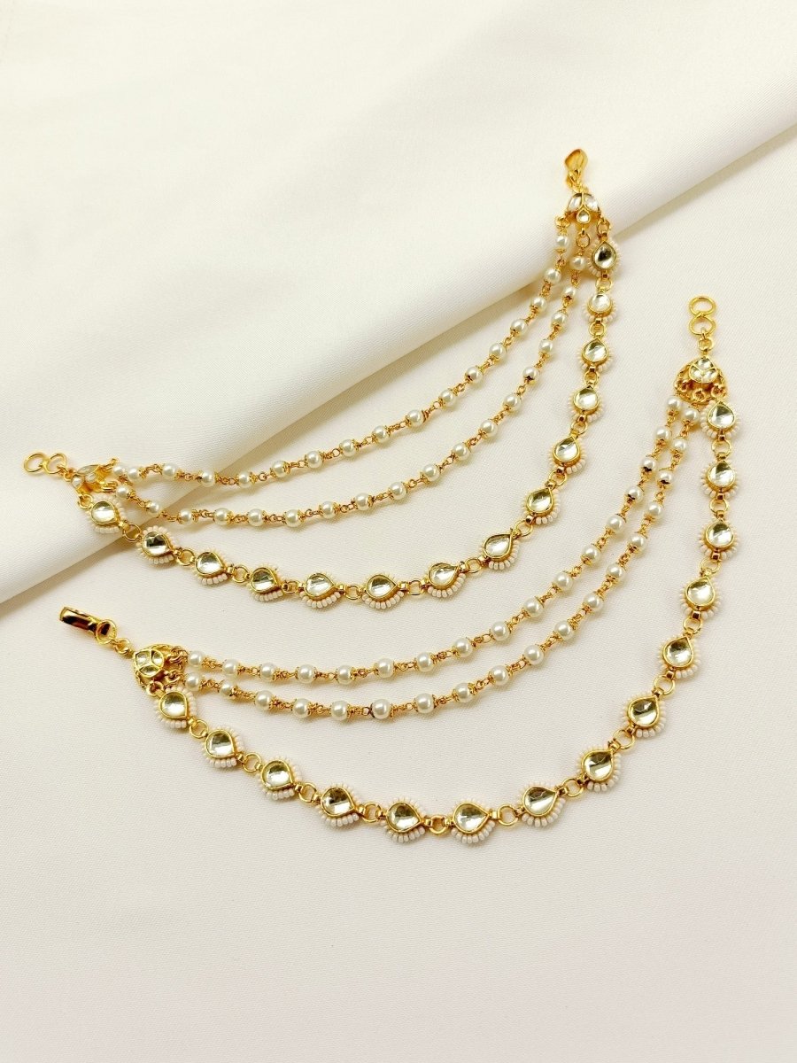 Neeta White Traditional Ear Chain - House of Sarvati LLC