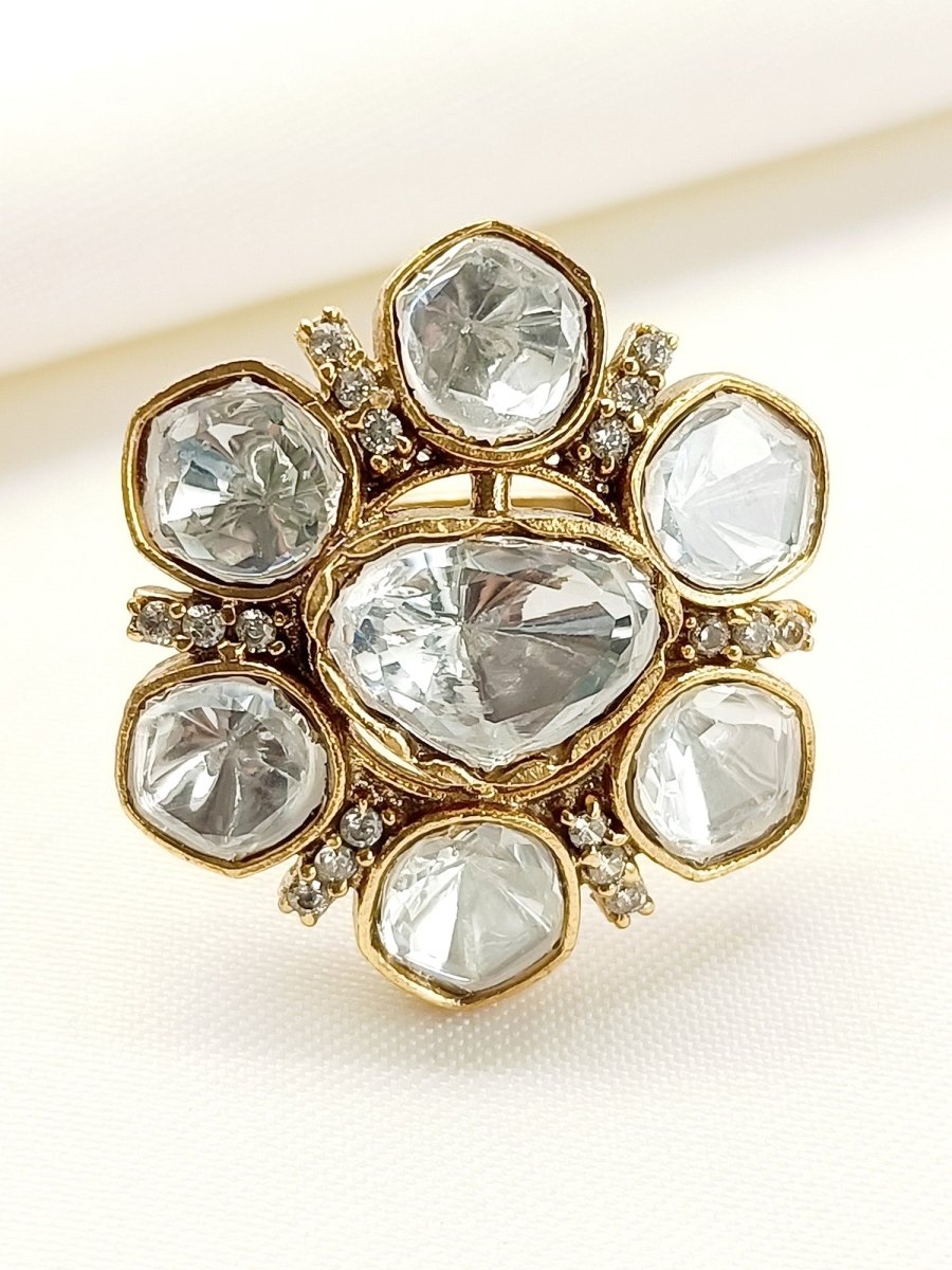 Nihali White Kundan Finger Ring - House of Sarvati LLC