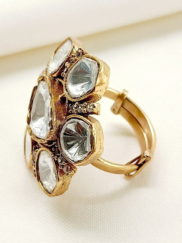 Nihali White Kundan Finger Ring - House of Sarvati LLC