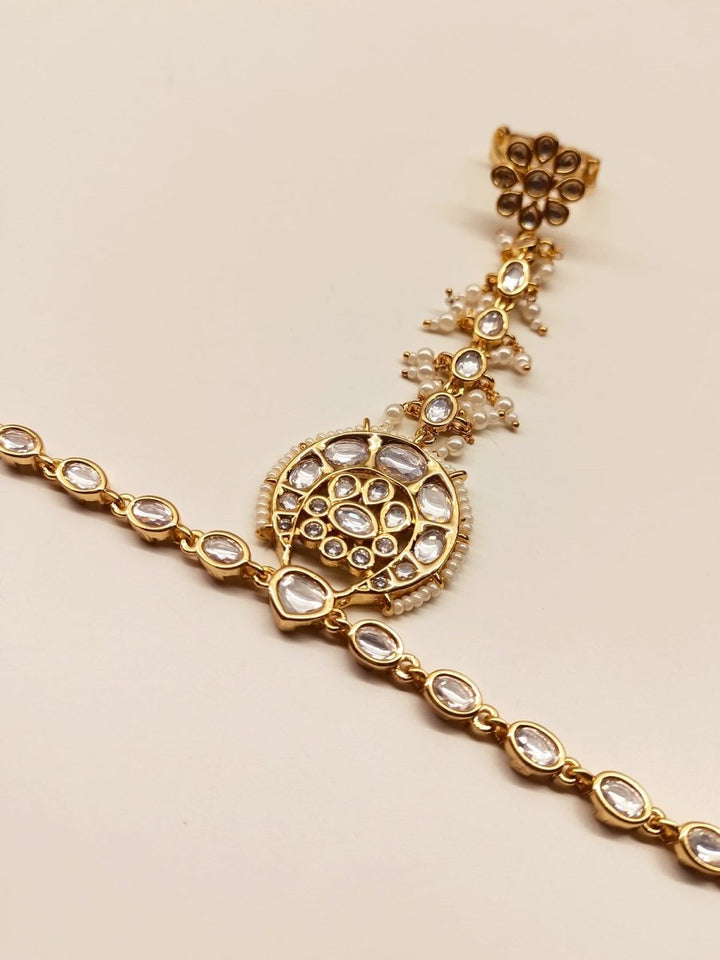 Nilakshi White Gold Plated Kundan Hathphool [Price Is For Single Piece} - House of Sarvati LLC