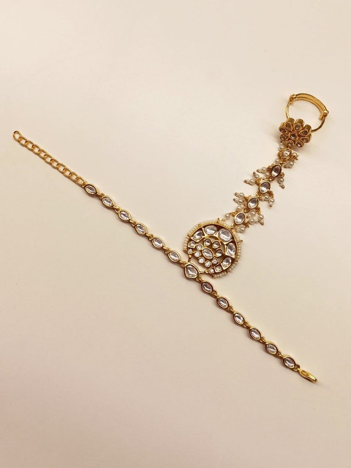 Nilakshi White Gold Plated Kundan Hathphool [Price Is For Single Piece} - House of Sarvati LLC