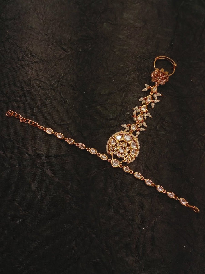 Nilakshi White Gold Plated Kundan Hathphool [Price Is For Single Piece} - House of Sarvati LLC