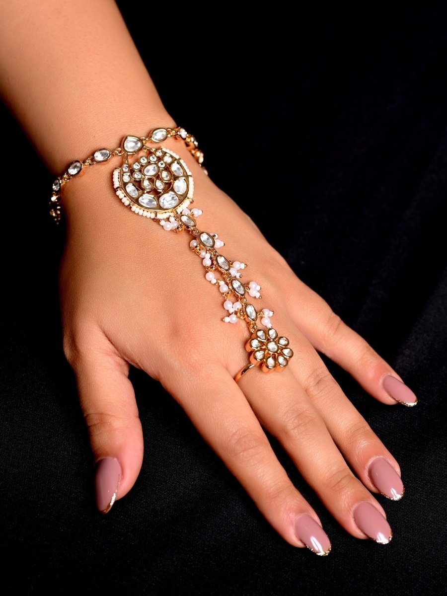 Nilakshi White Gold Plated Kundan Hathphool [Price Is For Single Piece} - House of Sarvati LLC