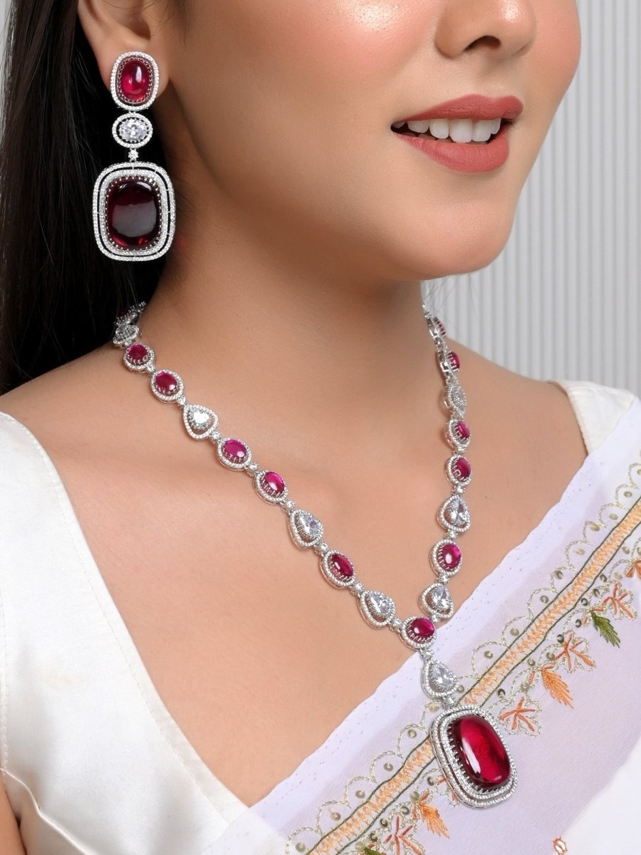Nilima Ruby American Diamond Necklace Set - House of Sarvati LLC