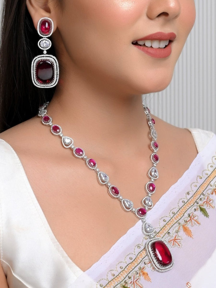 Nilima Ruby American Diamond Necklace Set - House of Sarvati LLC