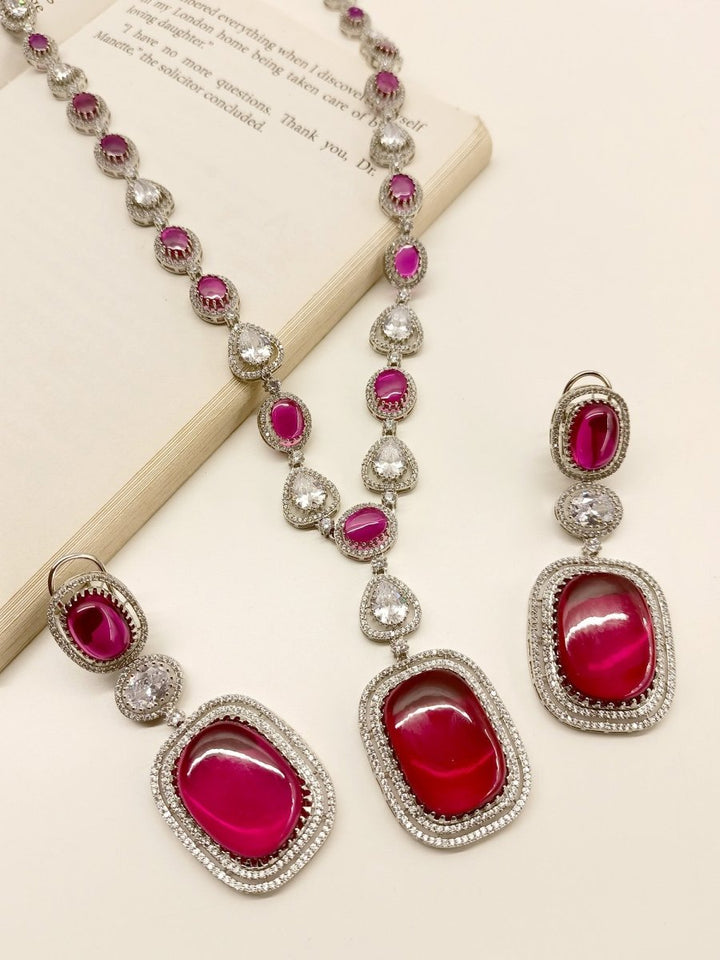 Nilima Ruby American Diamond Necklace Set - House of Sarvati LLC