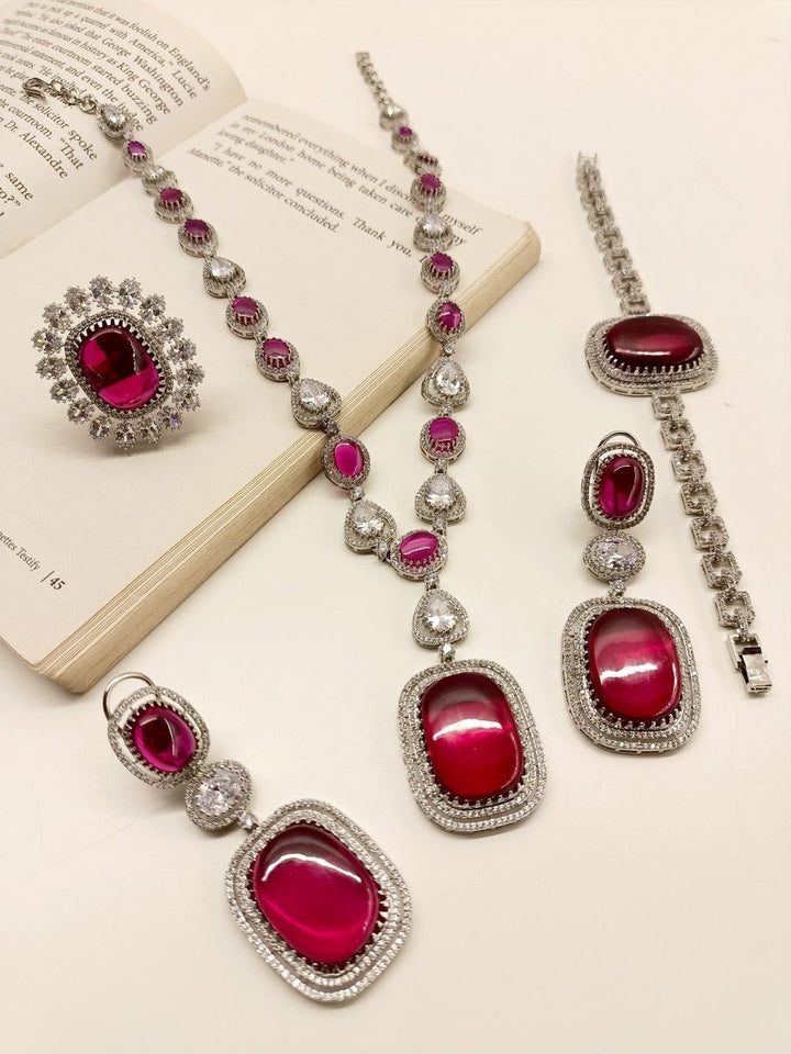 Nilima Ruby American Diamond Necklace Set - House of Sarvati LLC