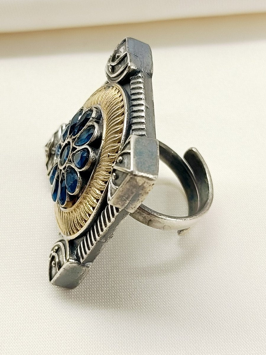 Nirali Blue Oxidized Finger Ring - House of Sarvati LLC