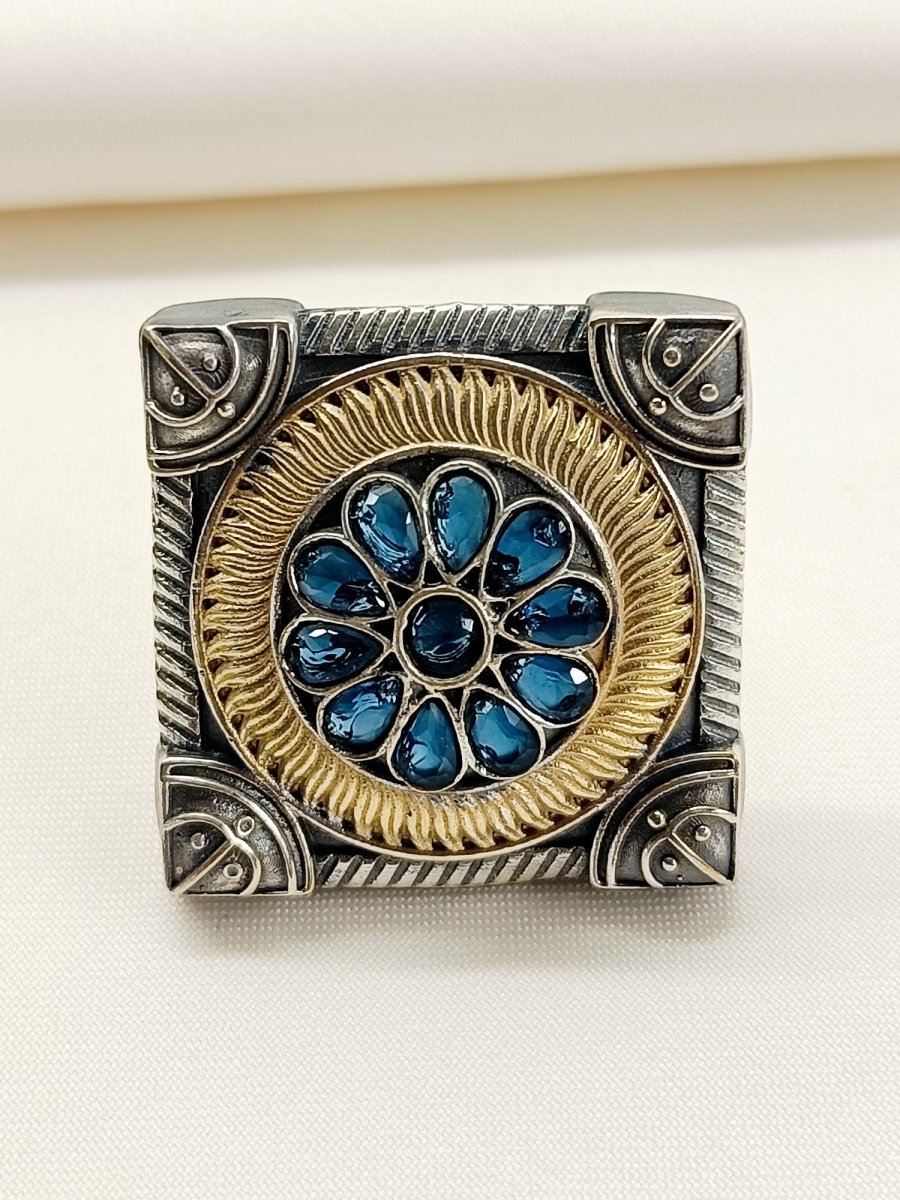 Nirali Blue Oxidized Finger Ring - House of Sarvati LLC