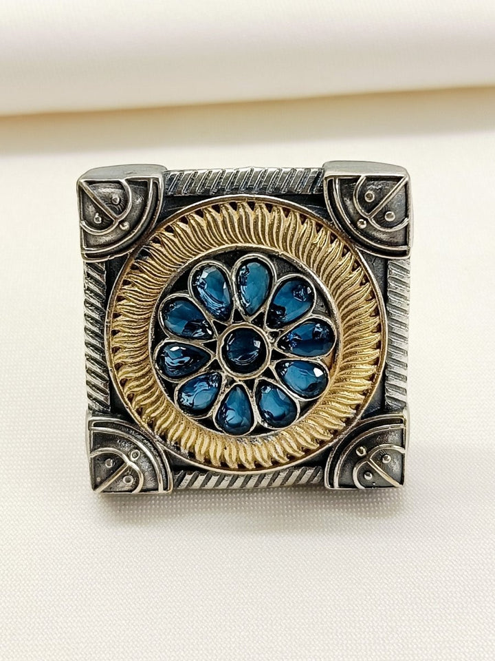 Nirali Blue Oxidized Finger Ring - House of Sarvati LLC