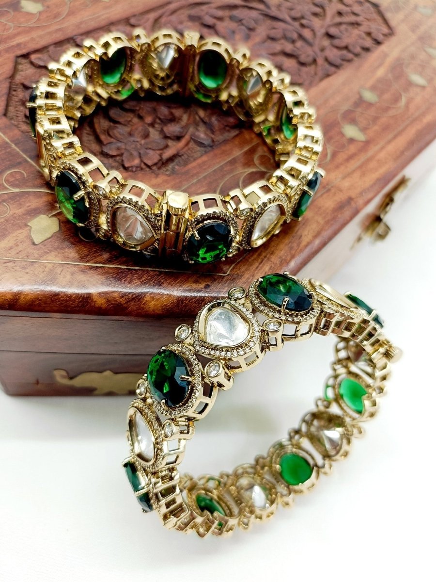 Nitibhaa Green Victorian Bangle Set Of 2 - House of Sarvati LLC