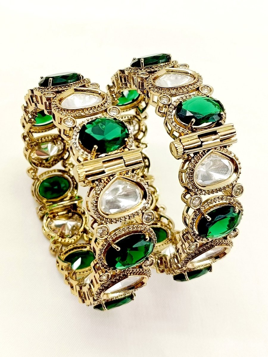 Nitibhaa Green Victorian Bangle Set Of 2 - House of Sarvati LLC