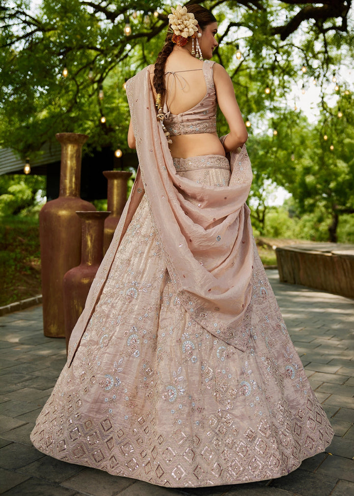 Nude Brown Tissue Lehenga Choli with Sequins and Floral Embroidery - House of Sarvati LLC