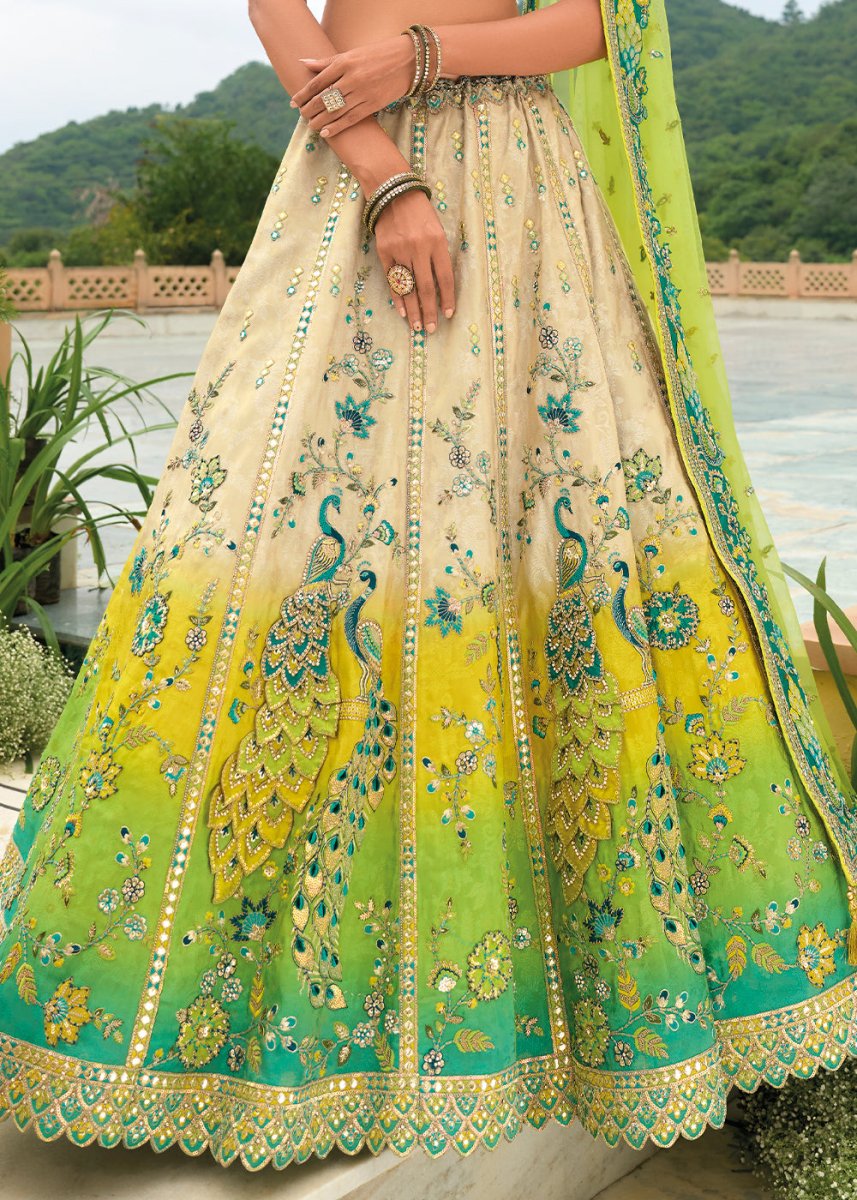 Off White Banarasi Silk Lehenga with Heavy Khatli & Embroidery Work - House of Sarvati LLC