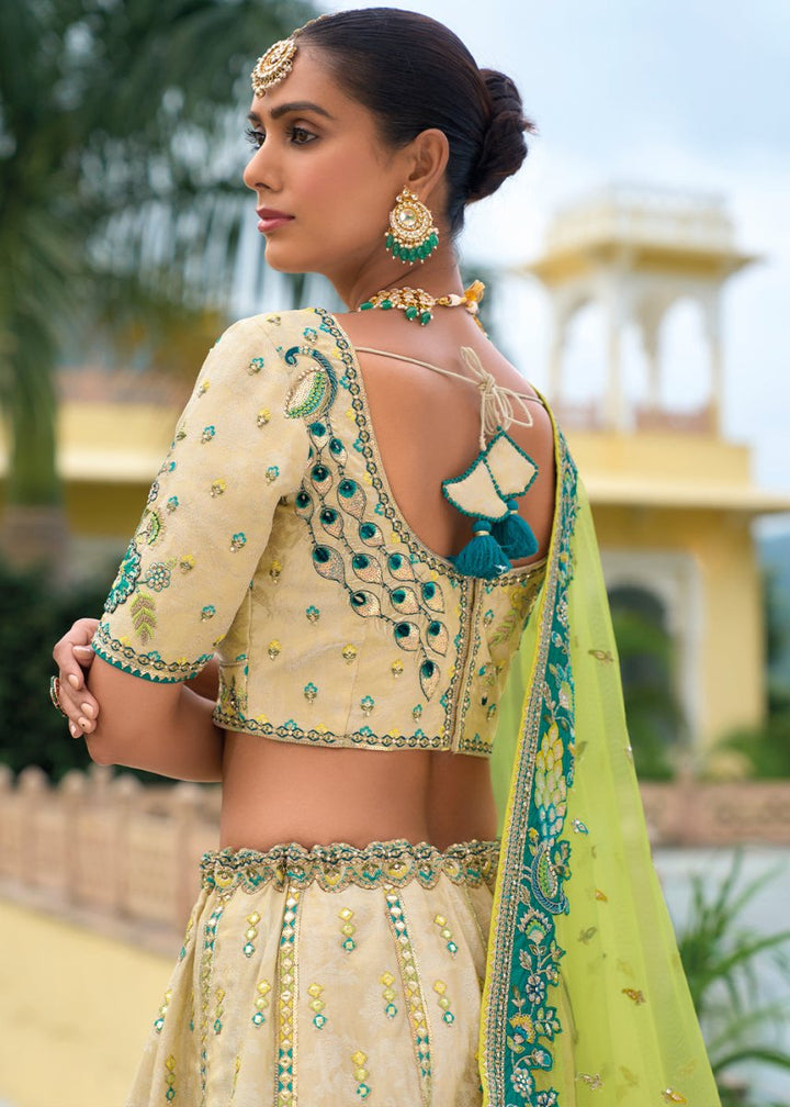 Off White Banarasi Silk Lehenga with Heavy Khatli & Embroidery Work - House of Sarvati LLC