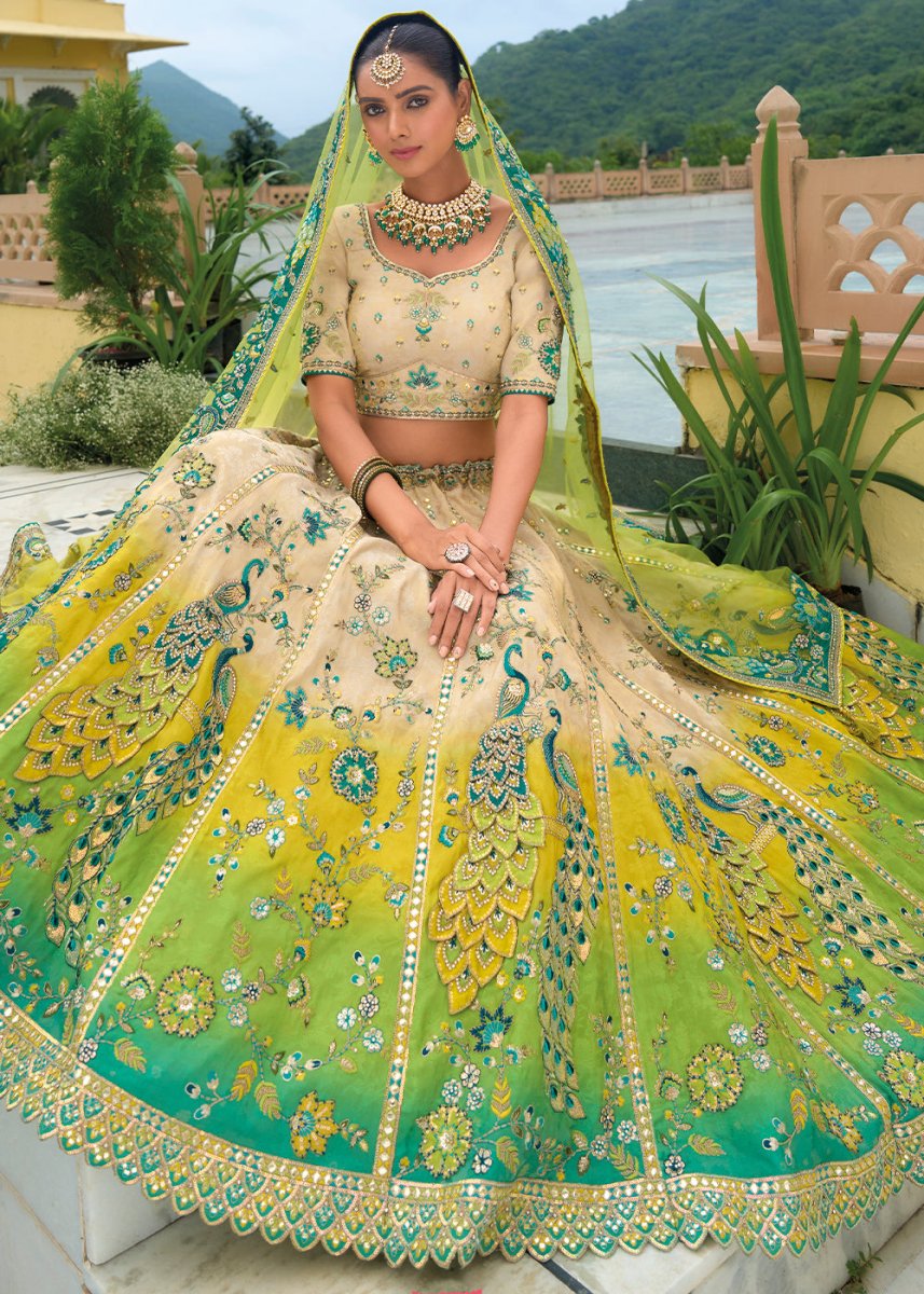 Off White Banarasi Silk Lehenga with Heavy Khatli & Embroidery Work - House of Sarvati LLC