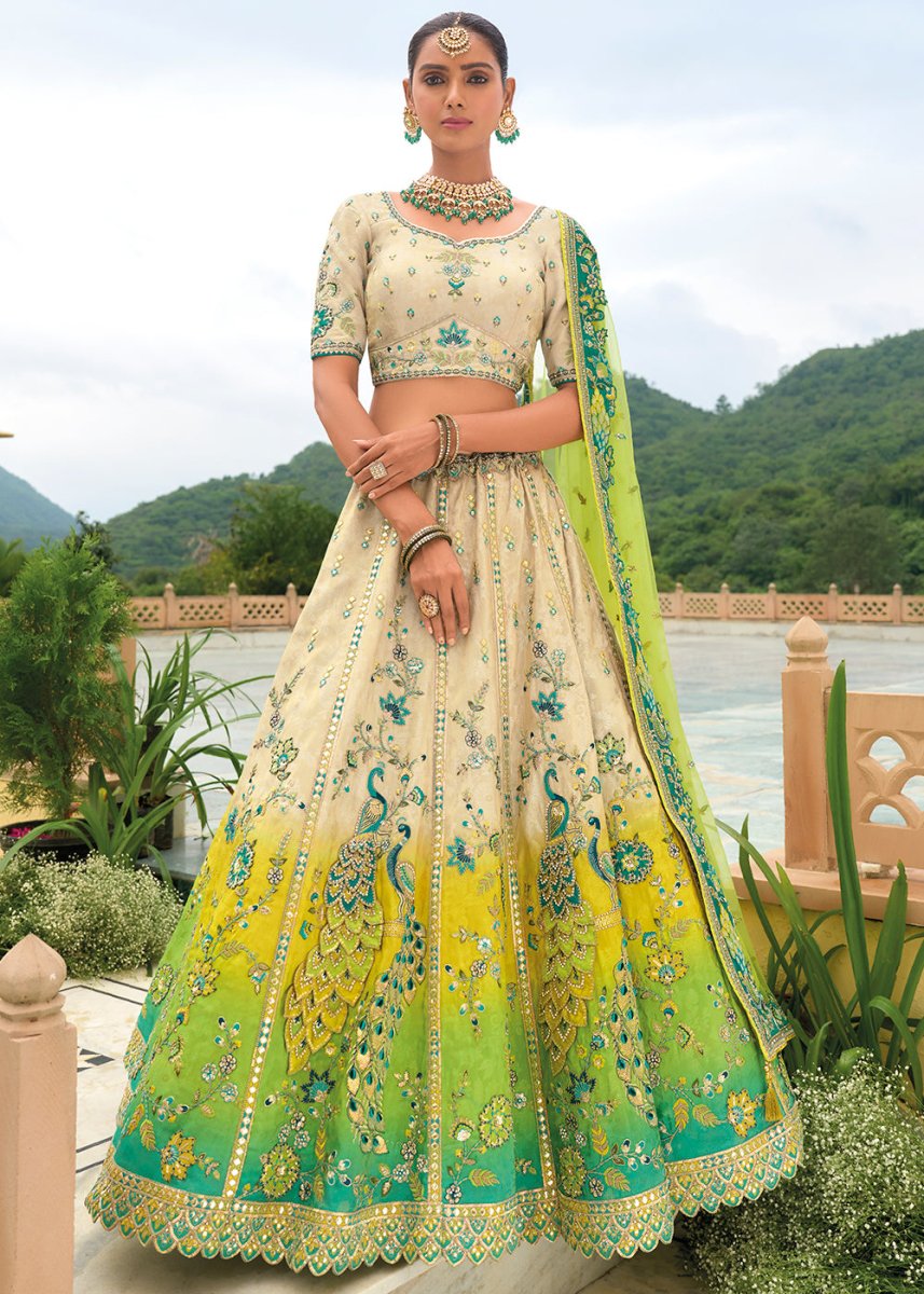 Off White Banarasi Silk Lehenga with Heavy Khatli & Embroidery Work - House of Sarvati LLC