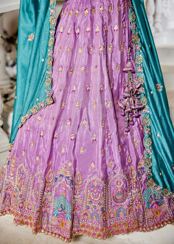 Orchid Purple Tissue Lehenga Choli with Sequins and Floral Embroidery - House of Sarvati LLC
