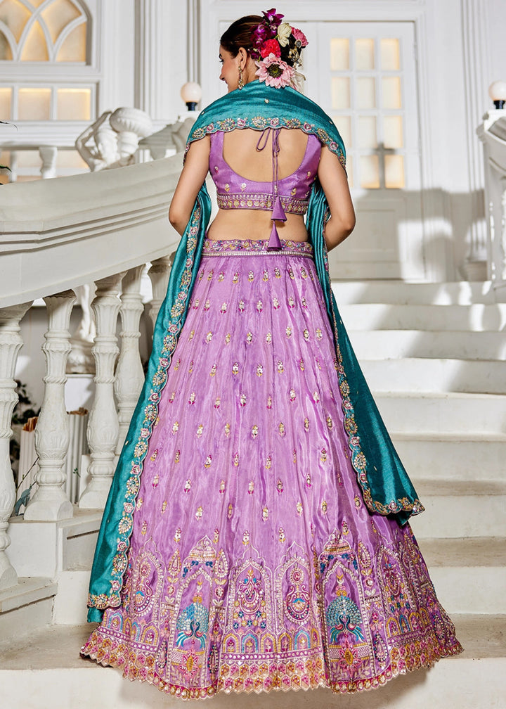 Orchid Purple Tissue Lehenga Choli with Sequins and Floral Embroidery - House of Sarvati LLC