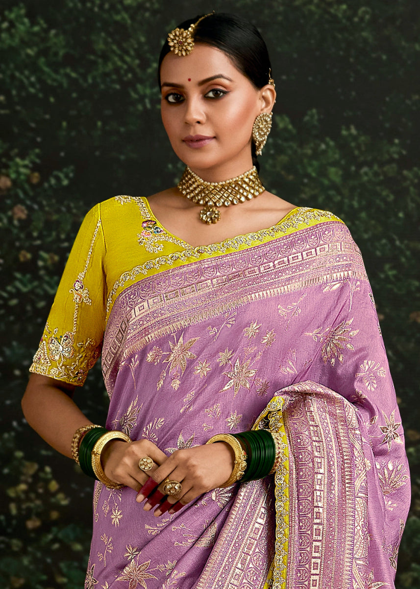 Orchid Purple Zari Woven Dola Silk Saree with Embroidery Detailing - House of Sarvati LLC
