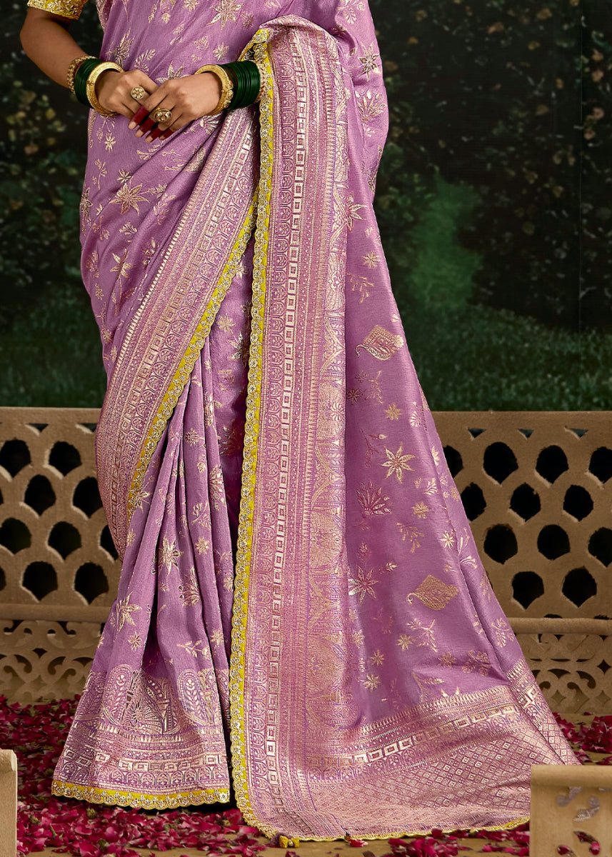 Orchid Purple Zari Woven Dola Silk Saree with Embroidery Detailing - House of Sarvati LLC