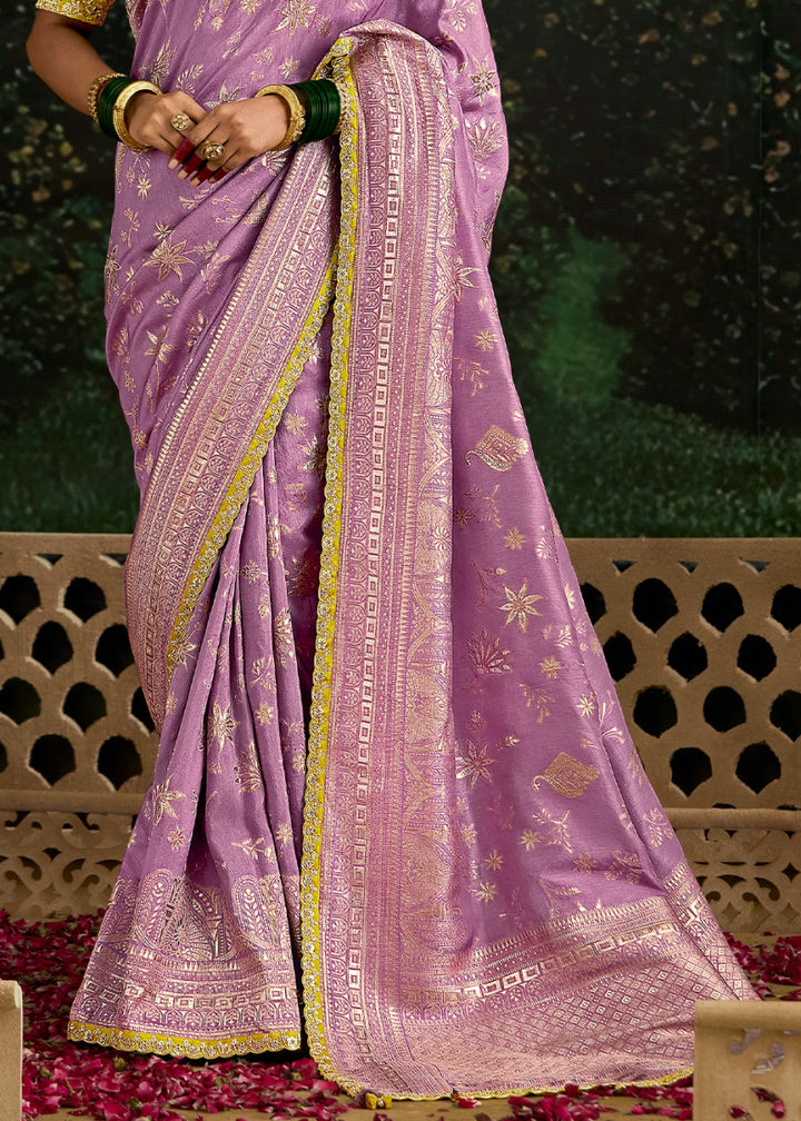 Orchid Purple Zari Woven Dola Silk Saree with Embroidery Detailing - House of Sarvati LLC