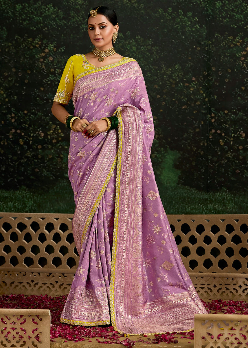 Orchid Purple Zari Woven Dola Silk Saree with Embroidery Detailing - House of Sarvati LLC
