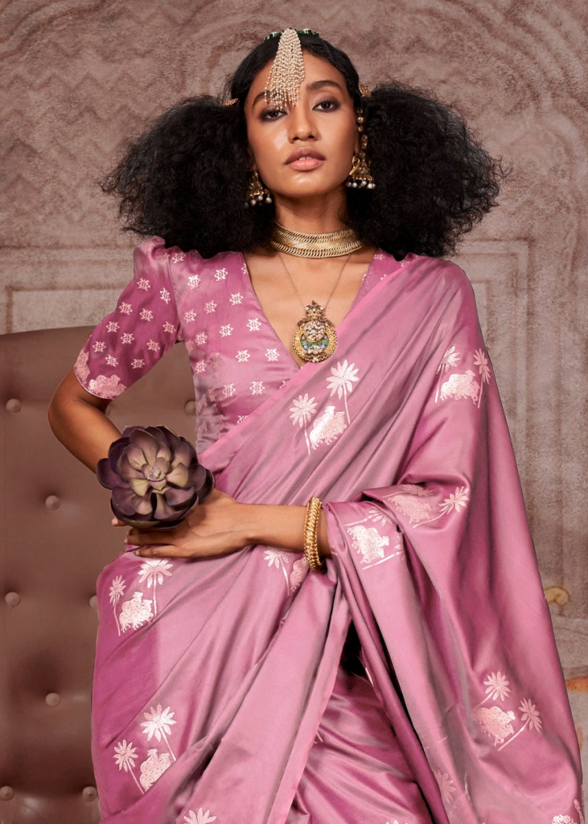 Orchid Purple Zari Woven Satin Silk Banarasi Saree with Brocade Blouse - House of Sarvati LLC