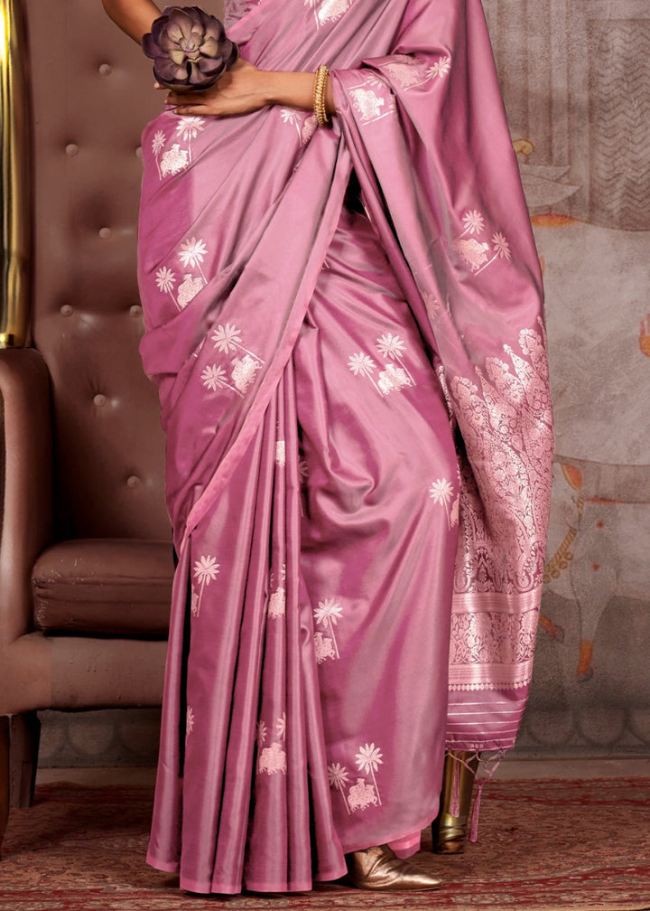 Orchid Purple Zari Woven Satin Silk Banarasi Saree with Brocade Blouse - House of Sarvati LLC