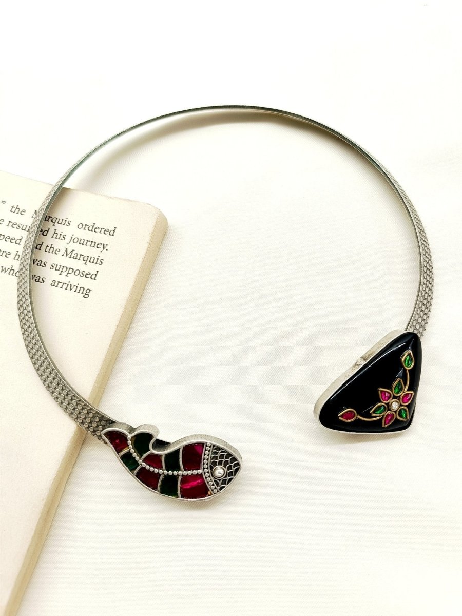 Padmini Black Fish Oxidized Hasli Style Neckpiece - House of Sarvati LLC