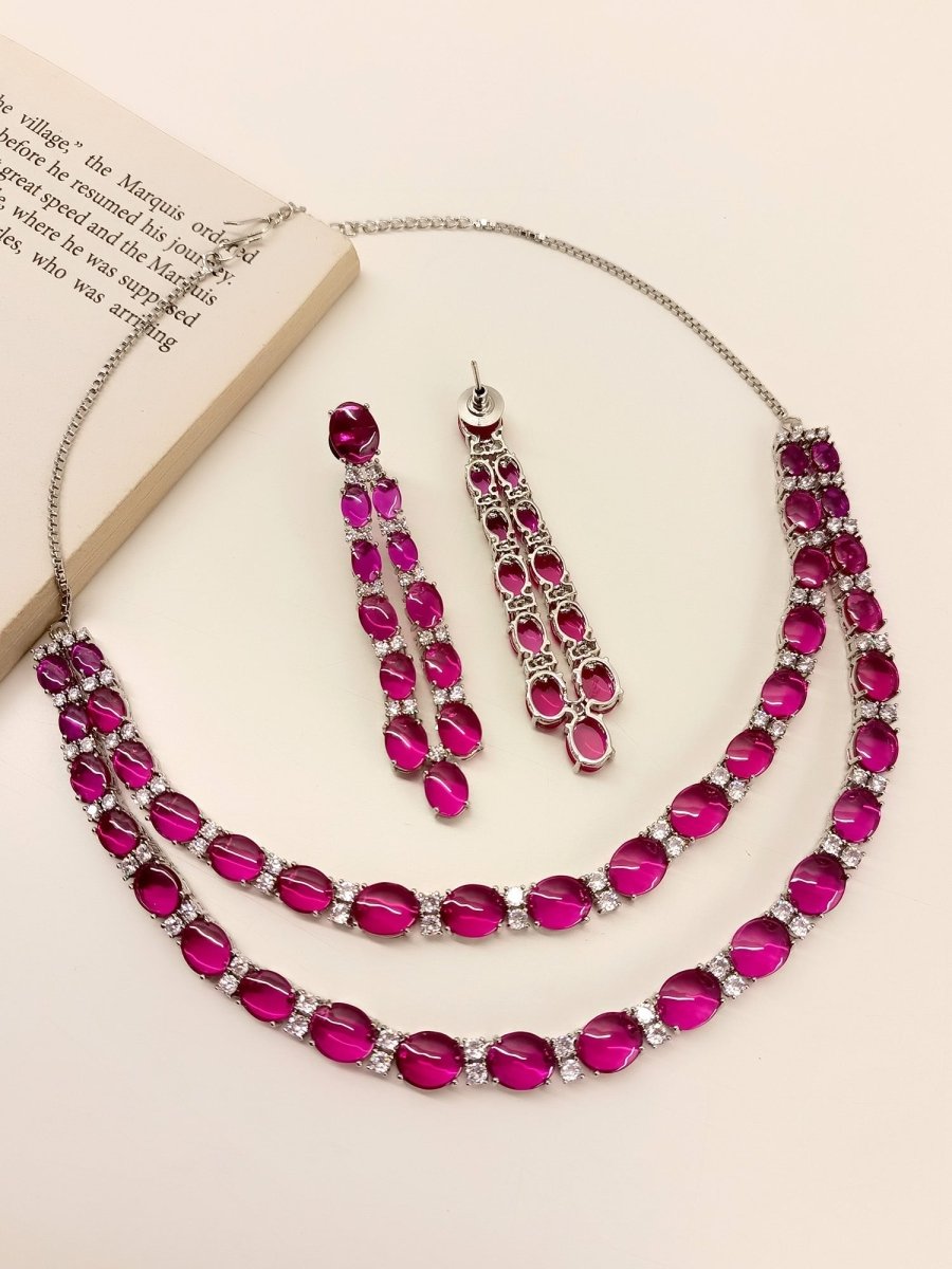 Pahaani Majenta Double Layered American Diamond Set - House of Sarvati LLC