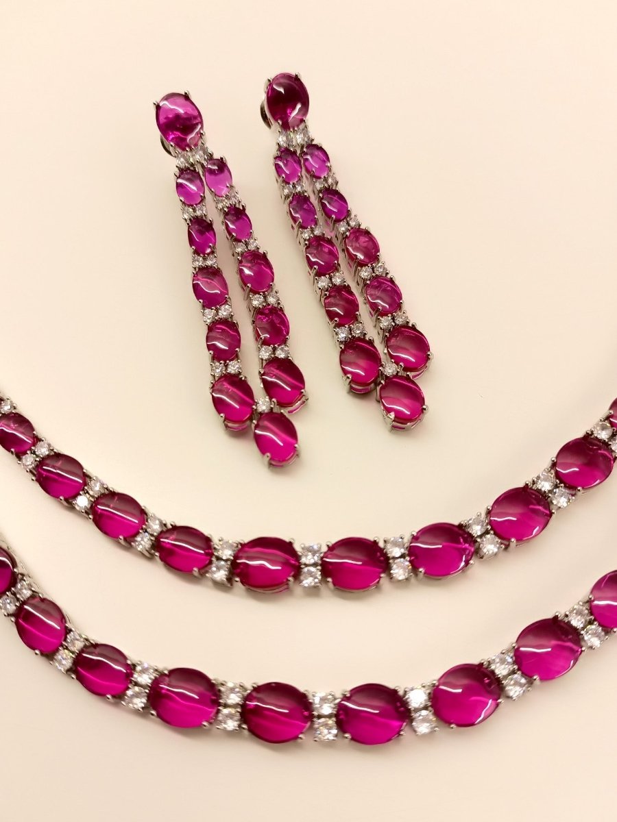 Pahaani Majenta Double Layered American Diamond Set - House of Sarvati LLC