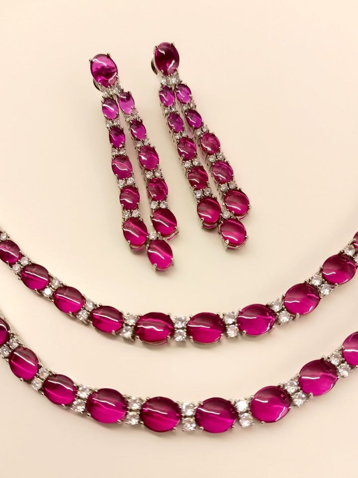 Pahaani Majenta Double Layered American Diamond Set - House of Sarvati LLC