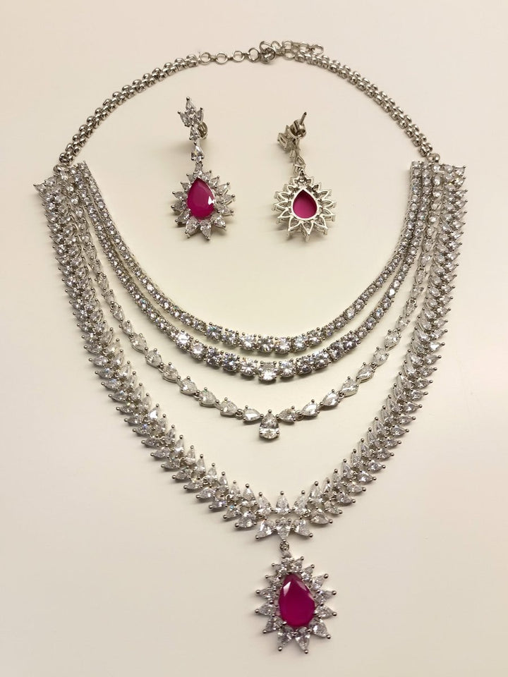 Pallavi Ruby American Diamond Necklace Set - House of Sarvati LLC