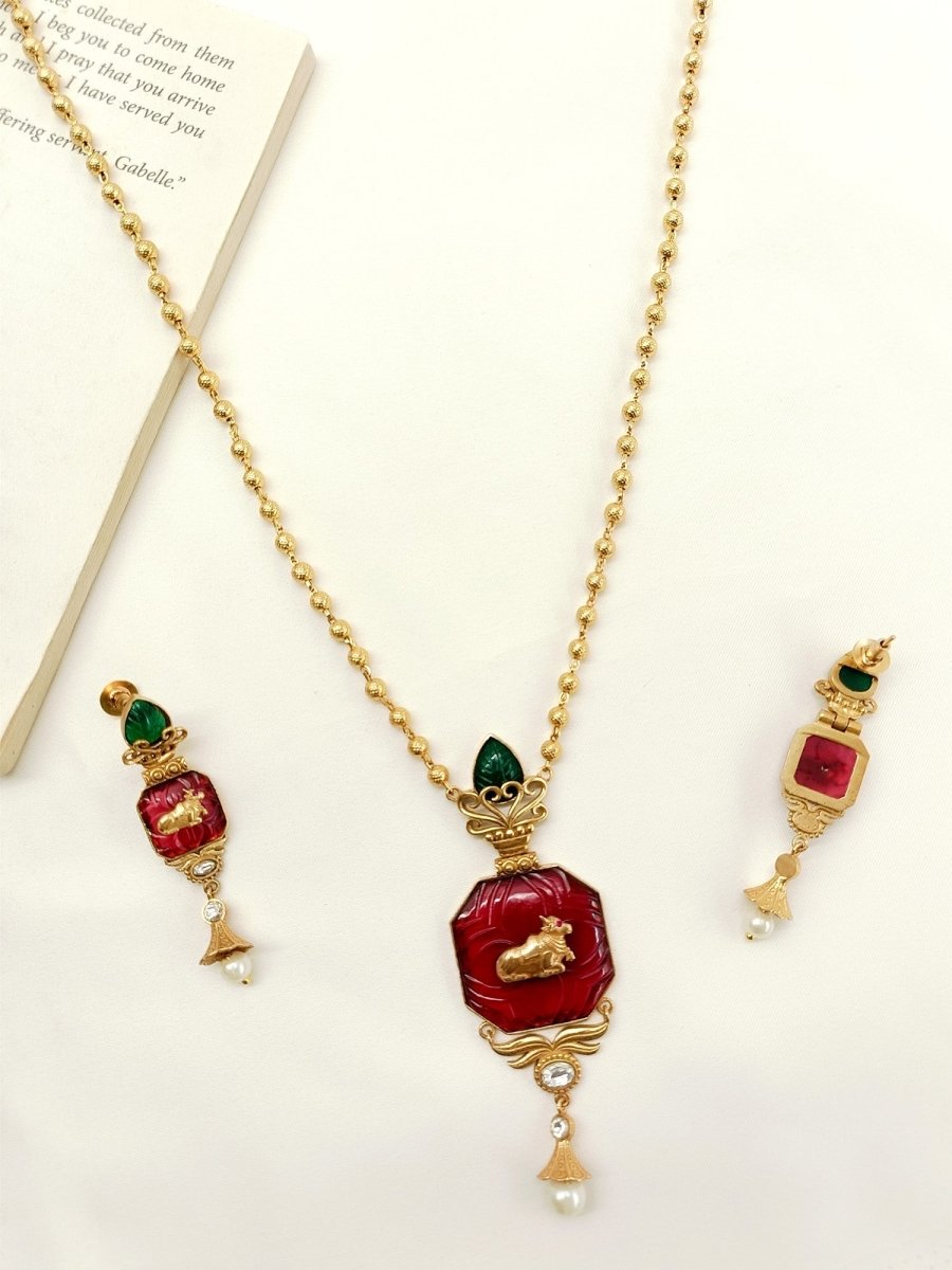 Pankhi R & G Antique Pendant Set - House of Sarvati LLC