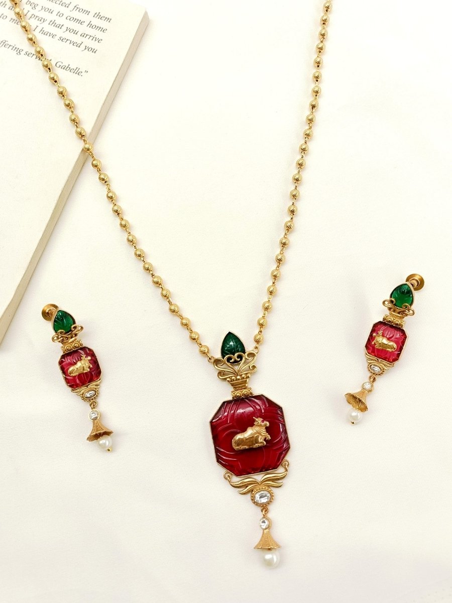 Pankhi R & G Antique Pendant Set - House of Sarvati LLC