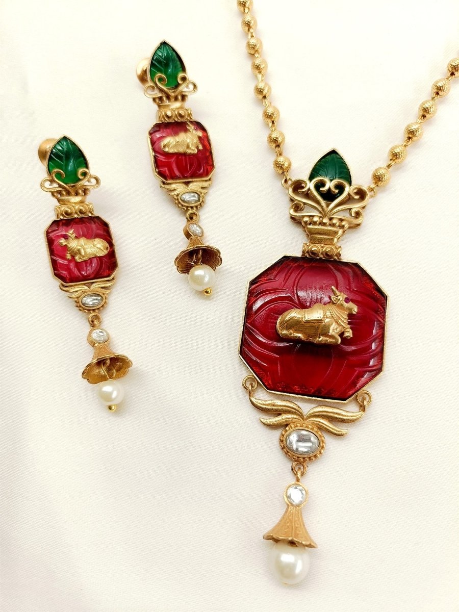 Pankhi R & G Antique Pendant Set - House of Sarvati LLC