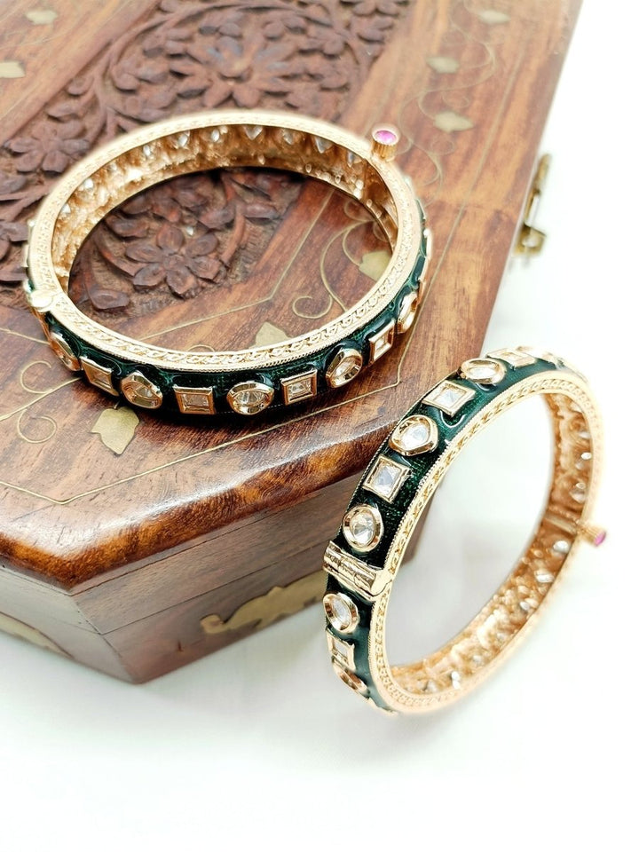 Pankriti Green Kundan Bangle Set Of 2 - House of Sarvati LLC