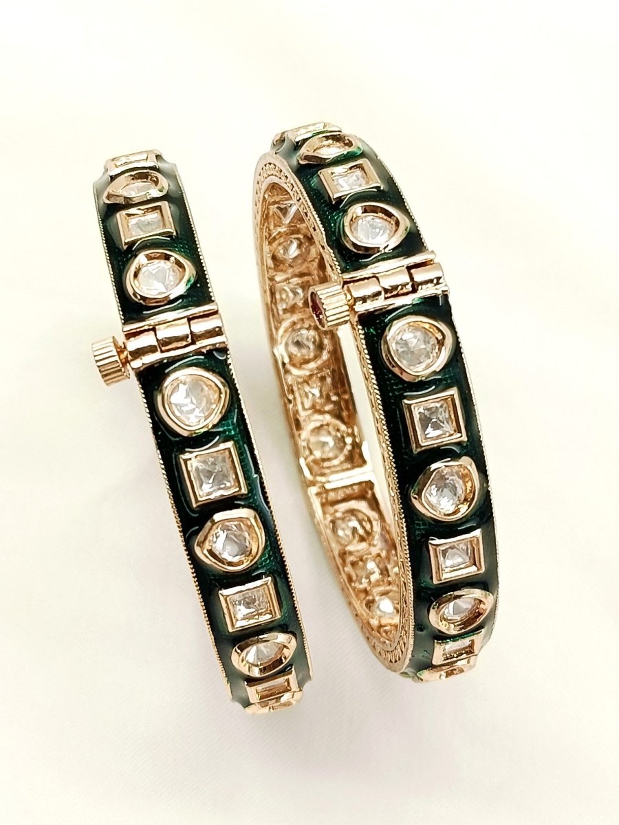 Pankriti Green Kundan Bangle Set Of 2 - House of Sarvati LLC