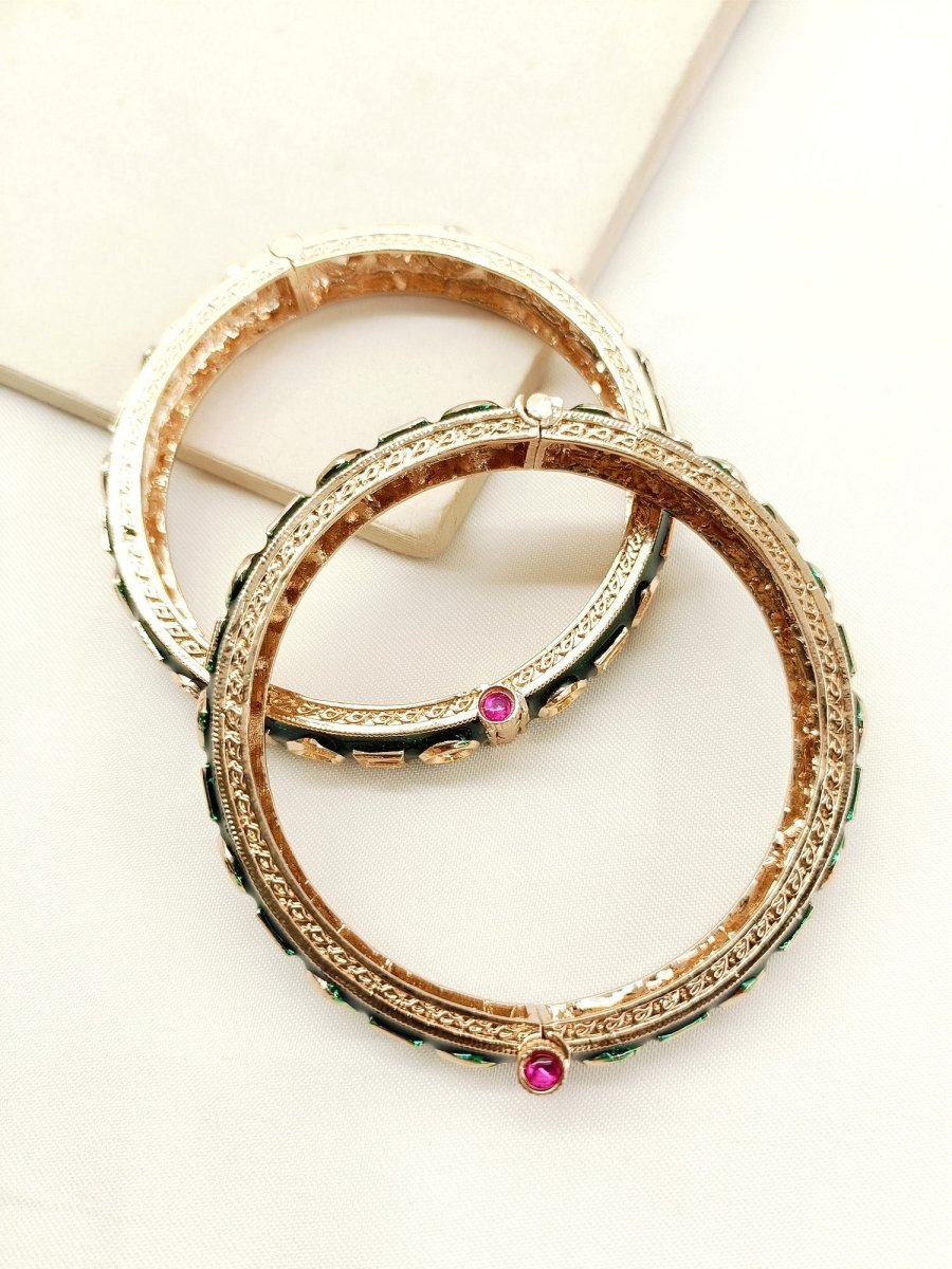 Pankriti Green Kundan Bangle Set Of 2 - House of Sarvati LLC